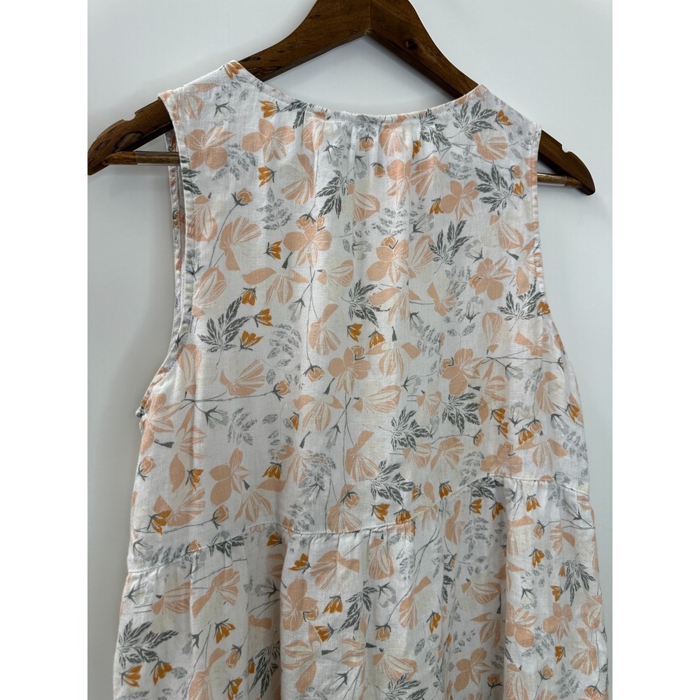 Joie Cream & Peach Floral 100% Linen Tiered Sleeveless V-Neck Mini Dress Medium - Picture 9 of 13